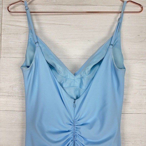 La Femme Long Formal Evening Gown Size 8 Drape Neck Jersey Cloud Blue #30626 - Picture 12 of 15